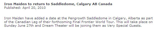 The Final Frontier Canada Tour 2010 - Calgary, AB
