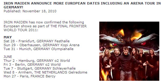 The Final Frontier Europe Tour 2011